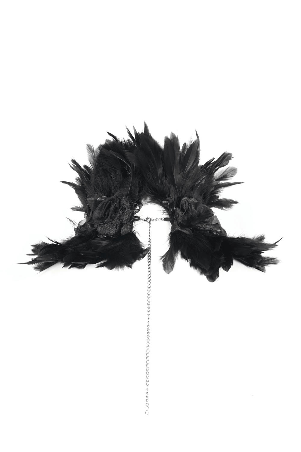 Elegant Black Collar with Fabric Flowers and Feathers