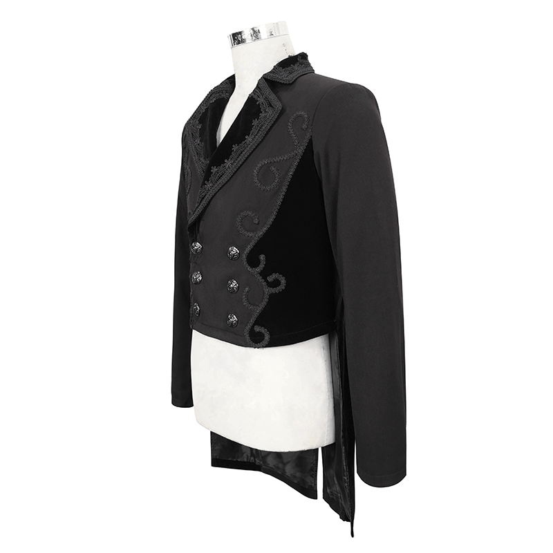 Elegant Black Double-Brasted Tail Coat with Snap Buttons / Vintage Men's Clothing in Gothic Style