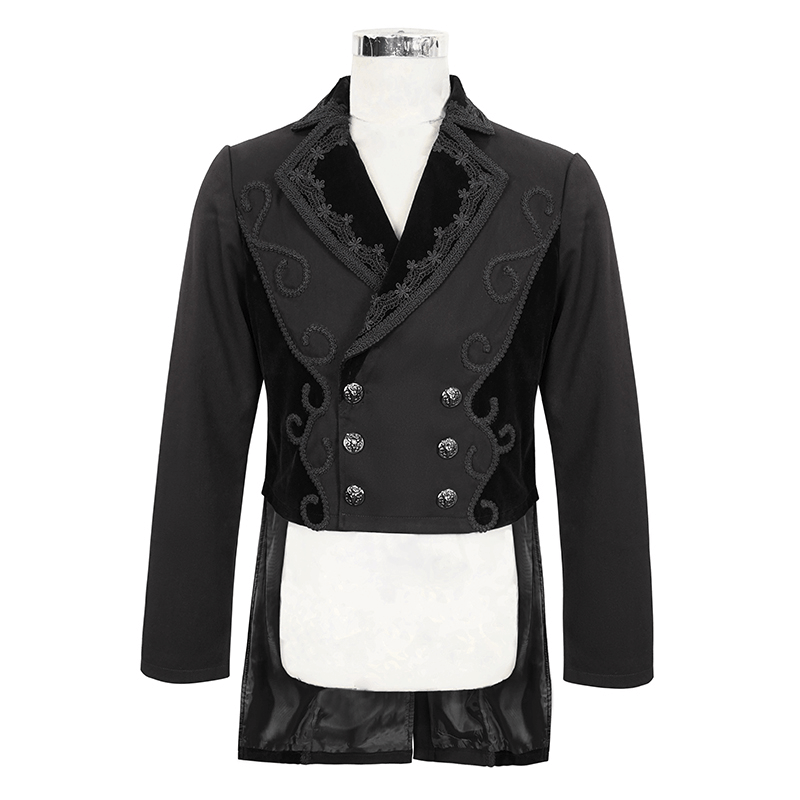 Elegant Black Double-Brasted Tail Coat with Snap Buttons / Vintage Men's Clothing in Gothic Style
