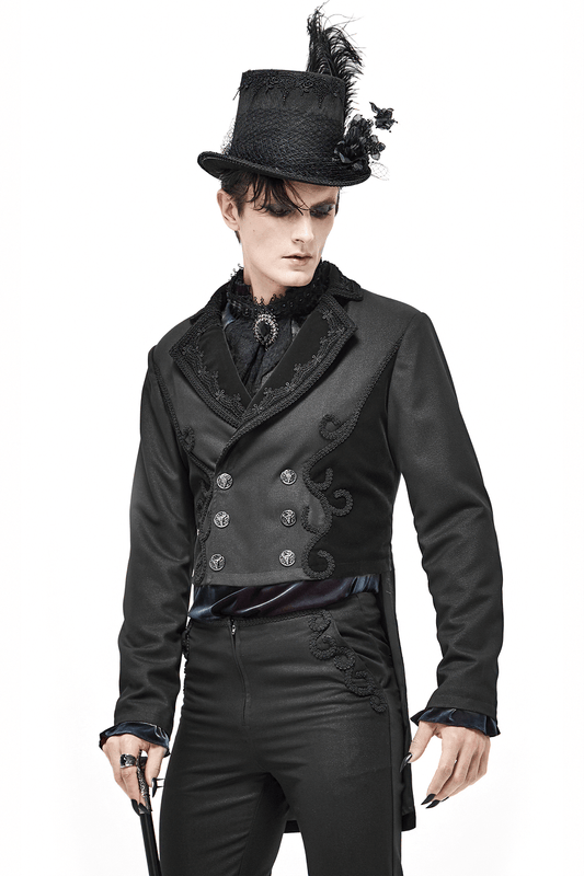 Elegant Black Double-Brasted Tail Coat with Snap Buttons / Vintage Men's Clothing in Gothic Style