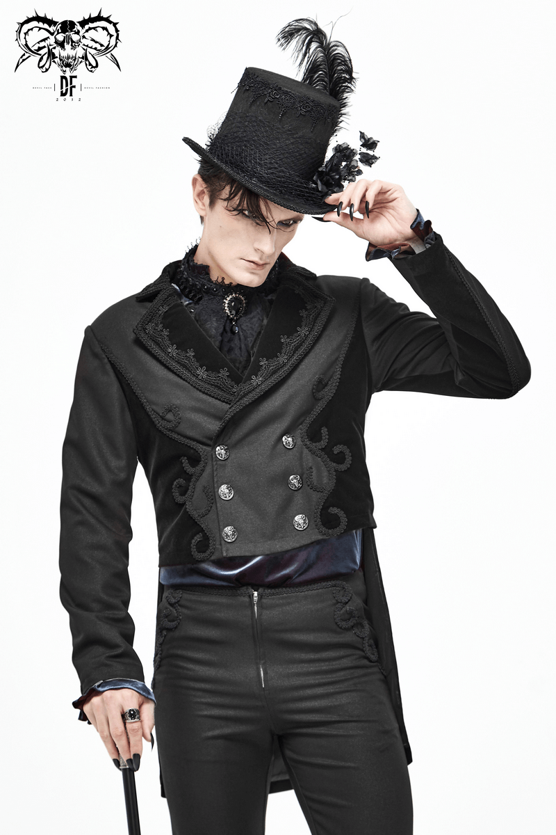 Elegant Black Double-Brasted Tail Coat with Snap Buttons / Vintage Men's Clothing in Gothic Style