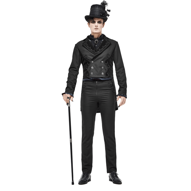 Elegant Black Double-Brasted Tail Coat with Snap Buttons / Vintage Men's Clothing in Gothic Style