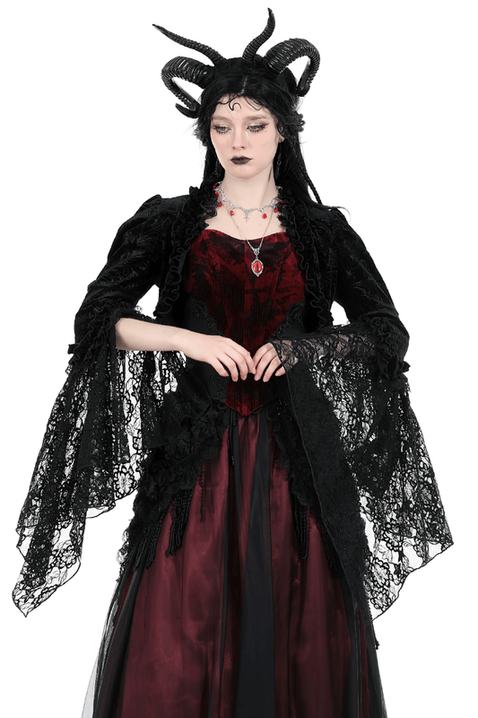 Elegant Black Flared Sleeves Lace Bolero for Evenings