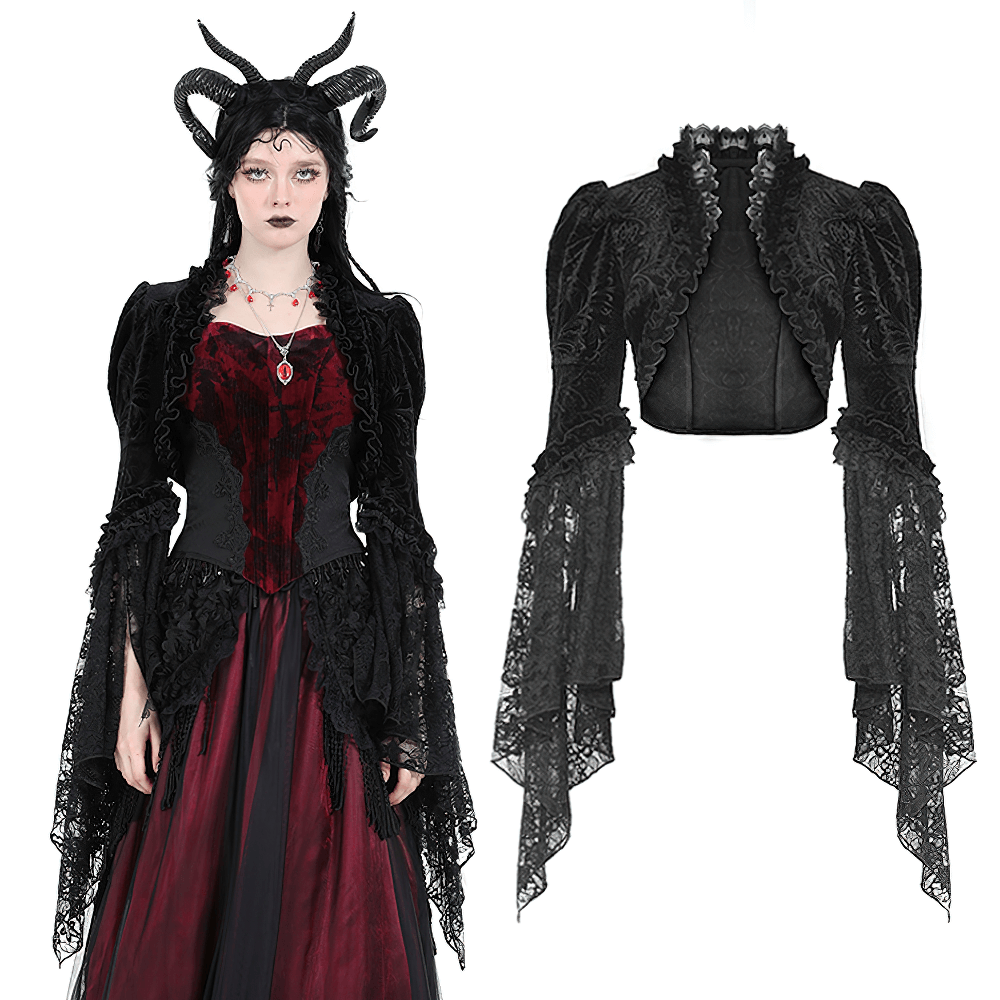 Elegant Black Flared Sleeves Lace Bolero for Evenings