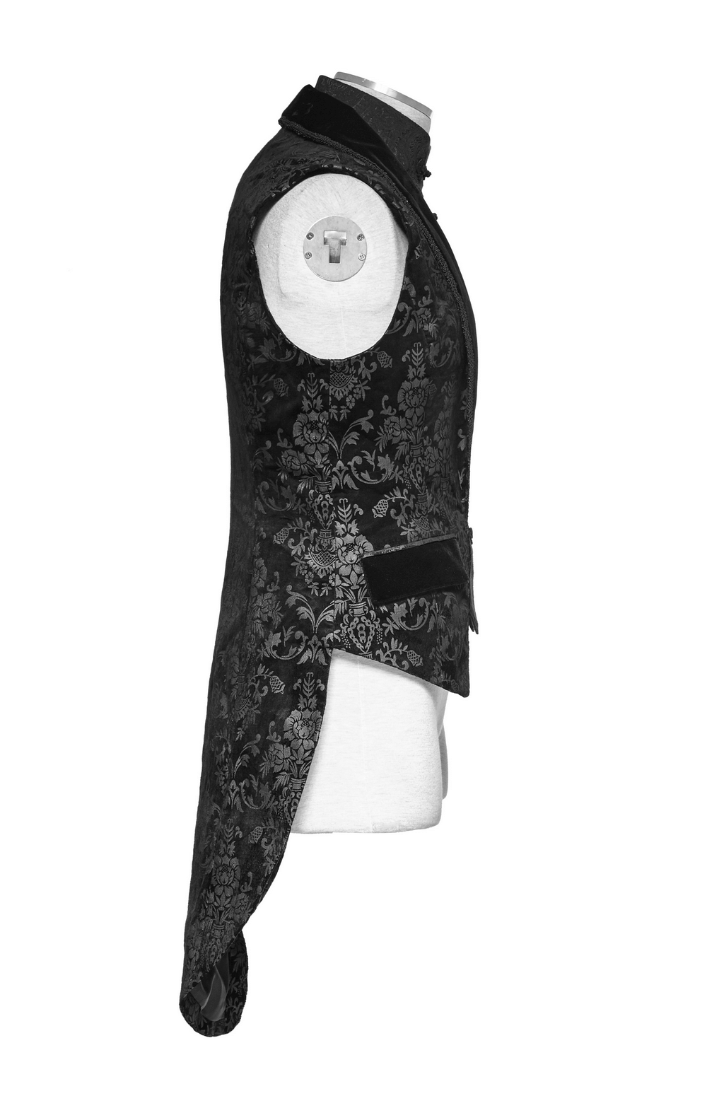 Elegant Black Floral Jacquard Swallowtail Vest