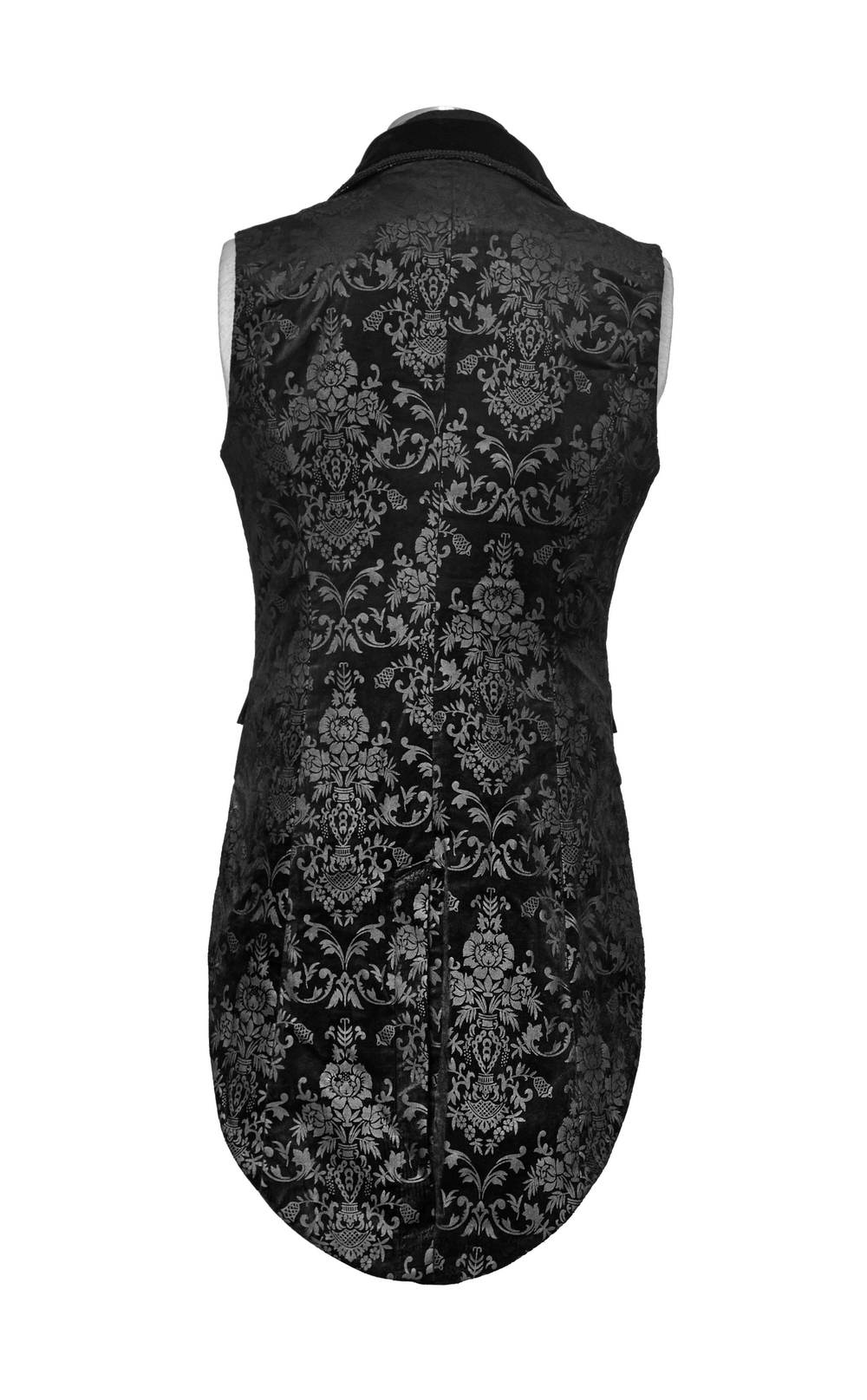 Elegant Black Floral Jacquard Swallowtail Vest