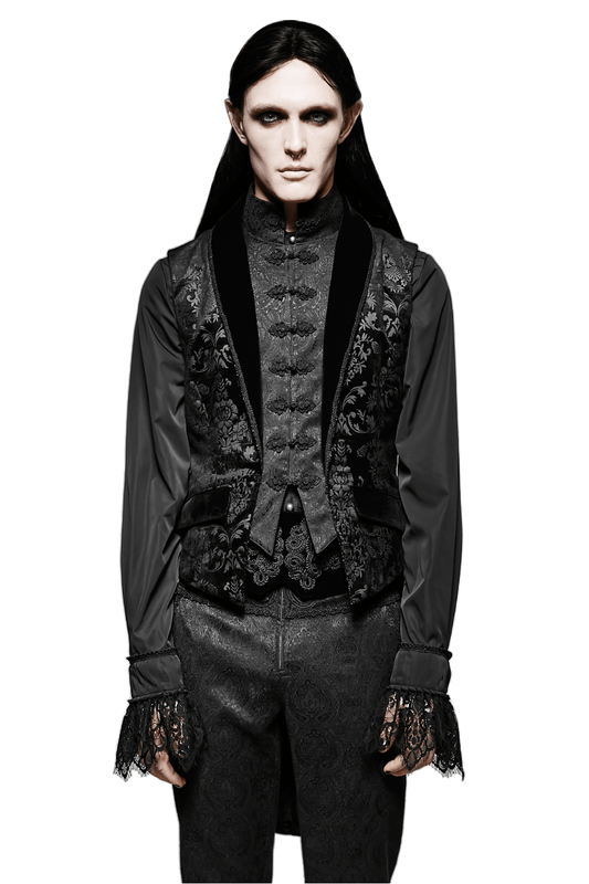 Elegant Black Floral Jacquard Swallowtail Vest