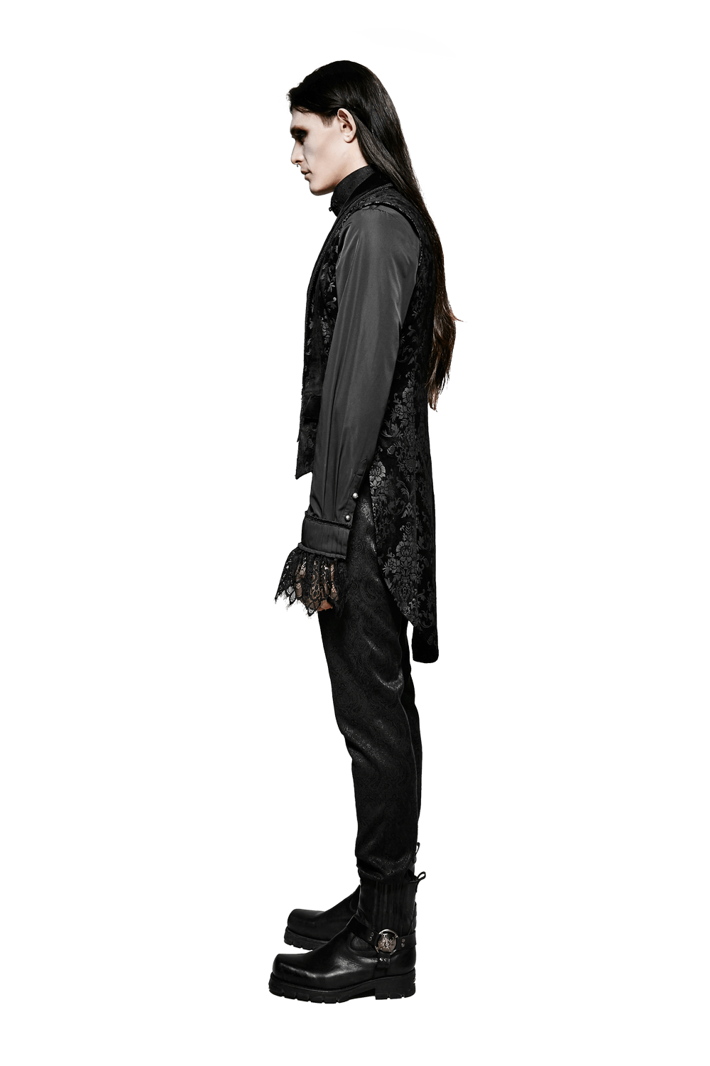 Elegant Black Floral Jacquard Swallowtail Vest