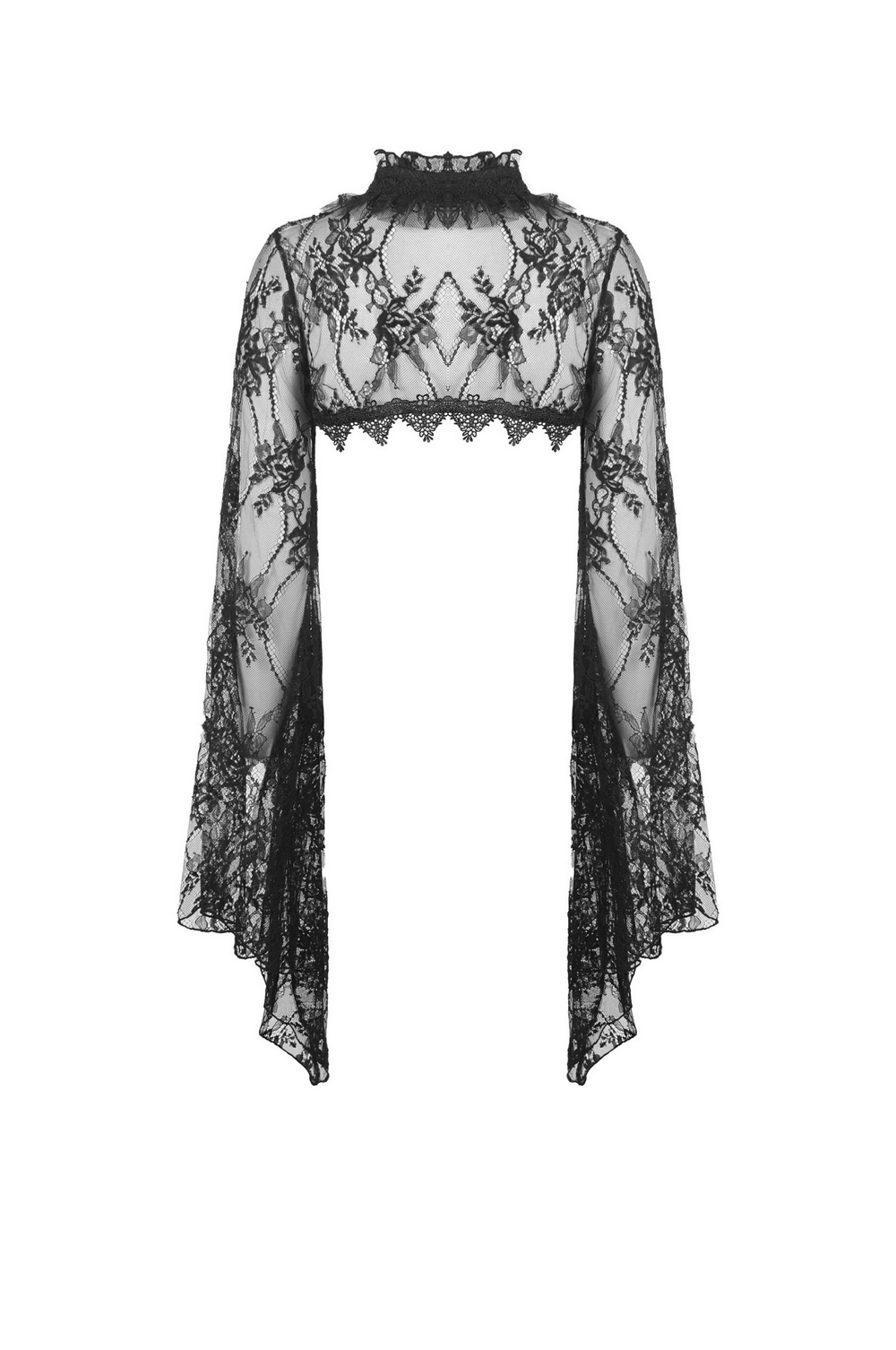 Elegant Black Lace Cape with Long Bell Sleeves
