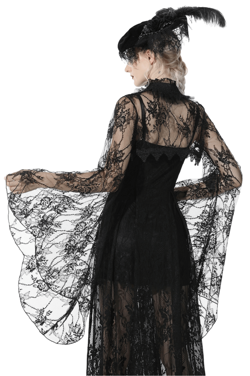 Elegant Black Lace Cape with Long Bell Sleeves