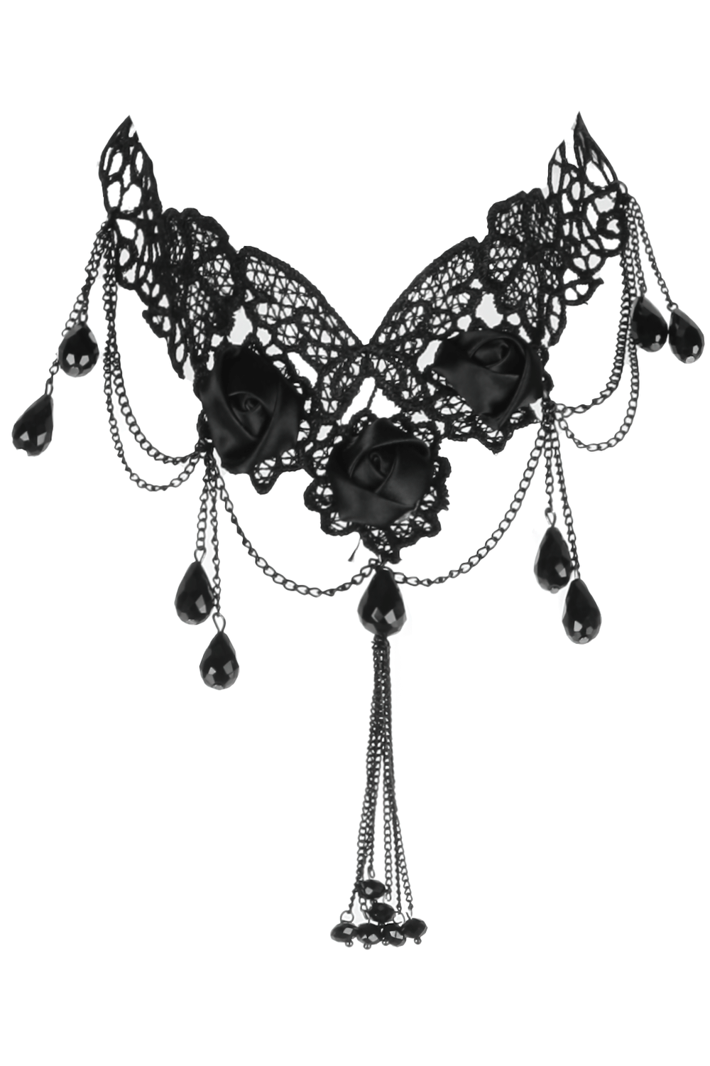 Elegant Black Lace Choker with Floral and Drop Details