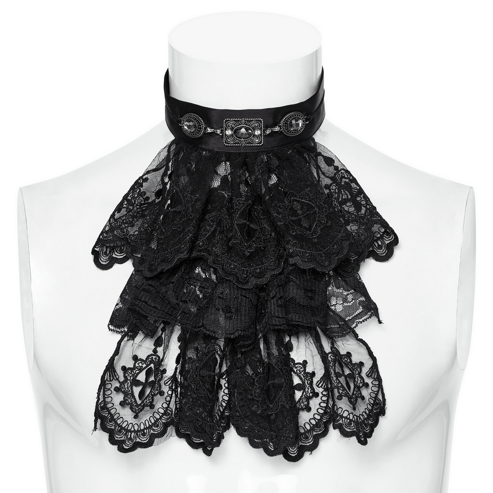Elegant Black Lace Gothic Collar with Victorian Details