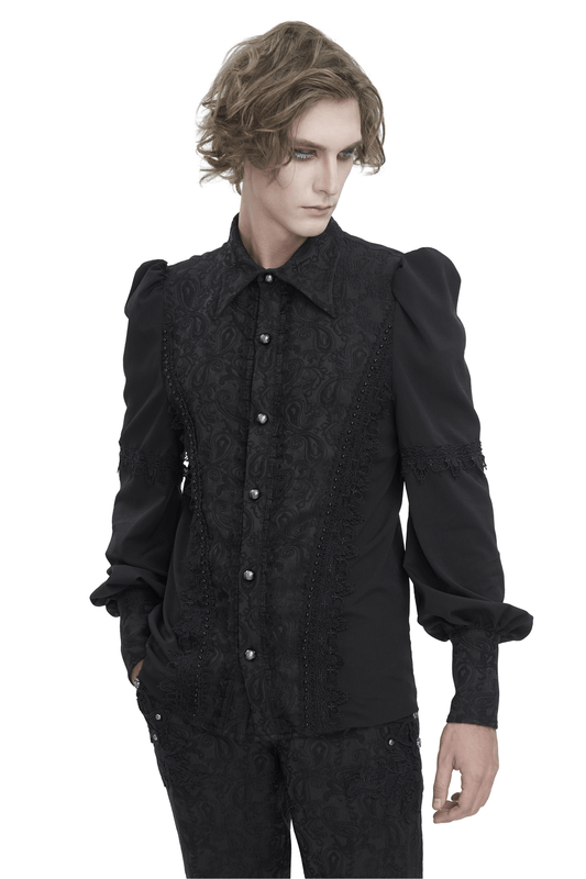 Elegant Black Lace Long Sleeve Gothic Shirt for Men