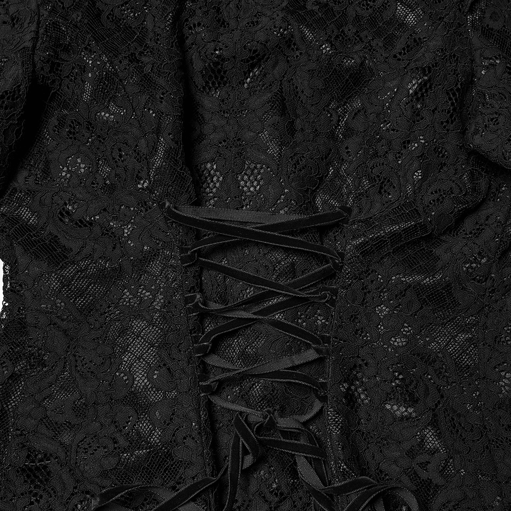 Elegant Black Lace Ruffled Gothic Long Sleeve Blouse