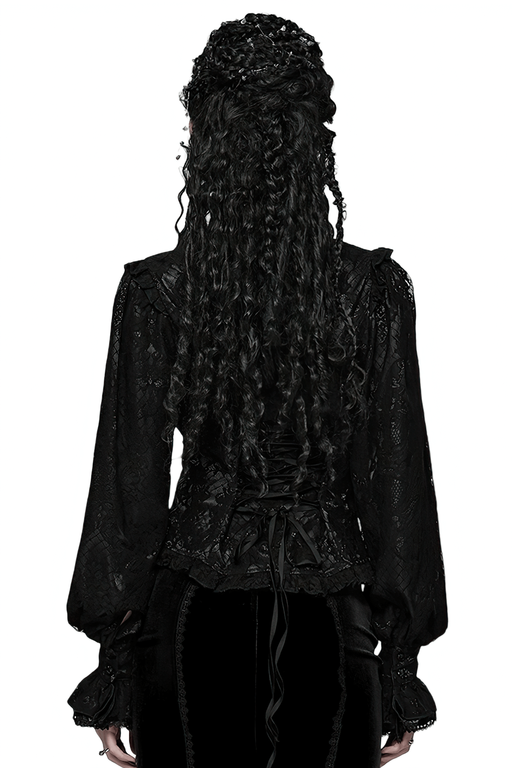 Elegant Black Lace Ruffled Gothic Long Sleeve Blouse