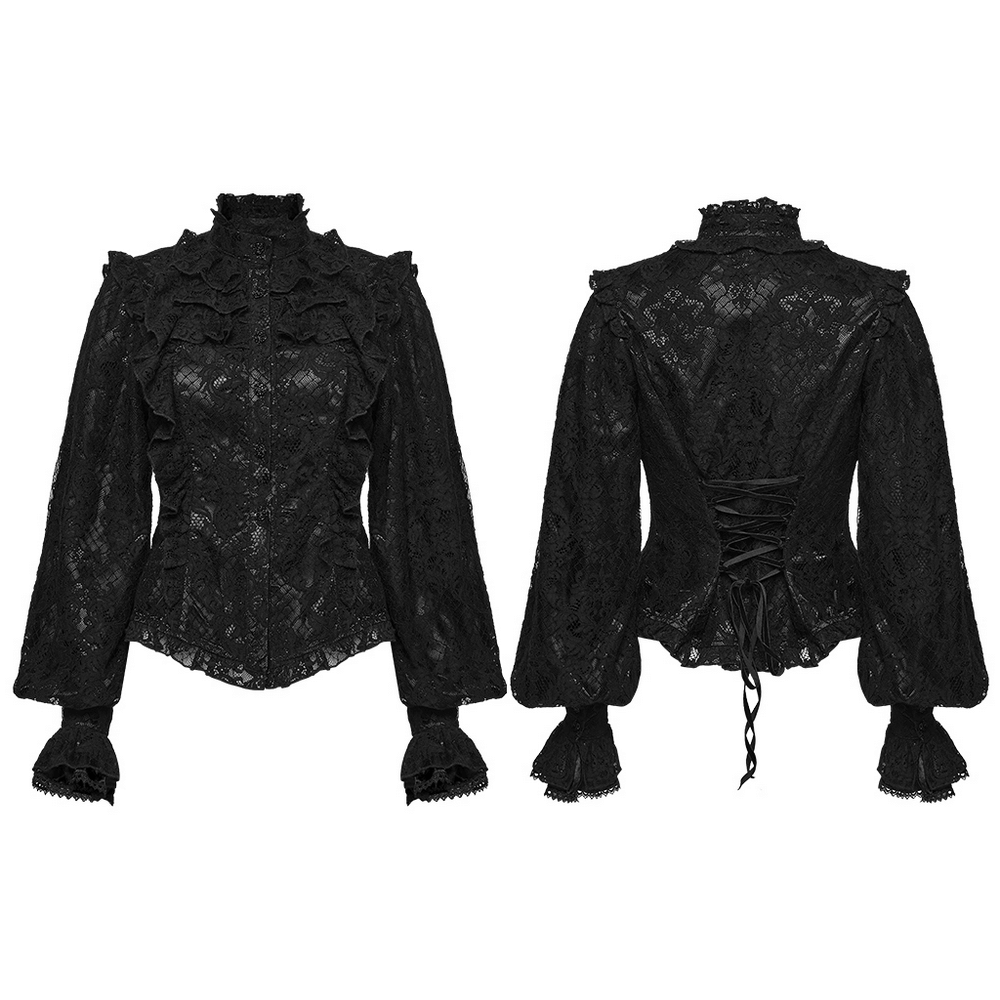 Elegant Black Lace Ruffled Gothic Long Sleeve Blouse