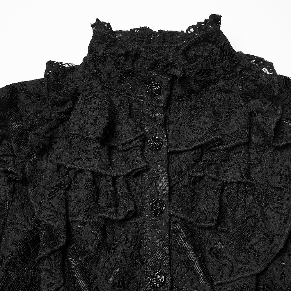 Elegant Black Lace Ruffled Gothic Long Sleeve Blouse