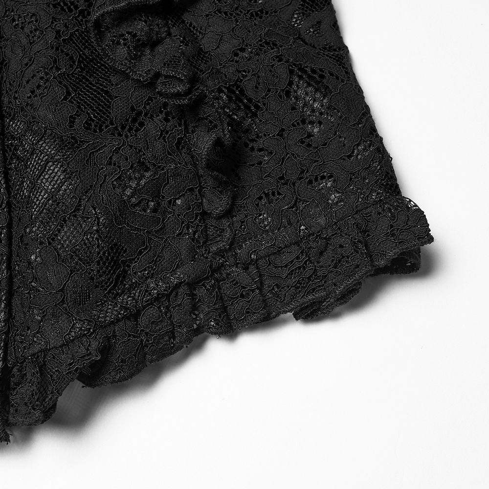 Elegant Black Lace Ruffled Gothic Long Sleeve Blouse