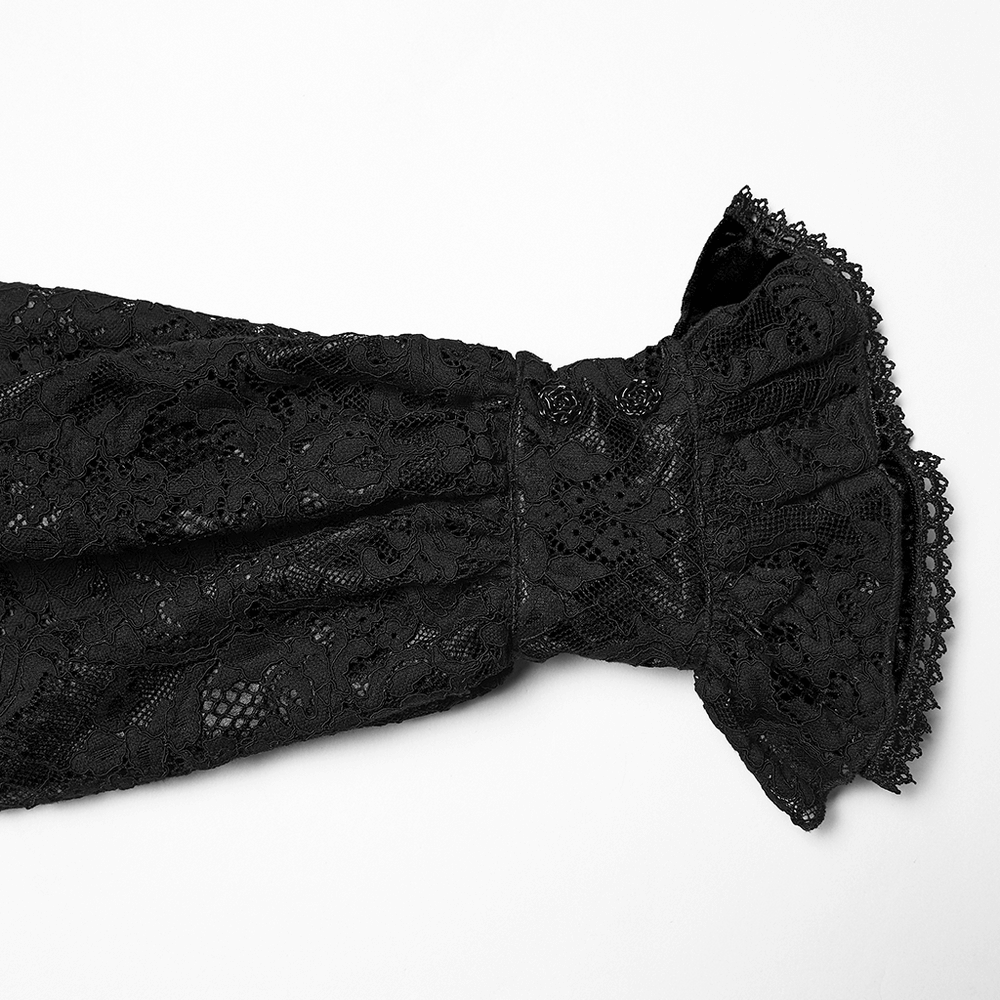 Elegant Black Lace Ruffled Gothic Long Sleeve Blouse