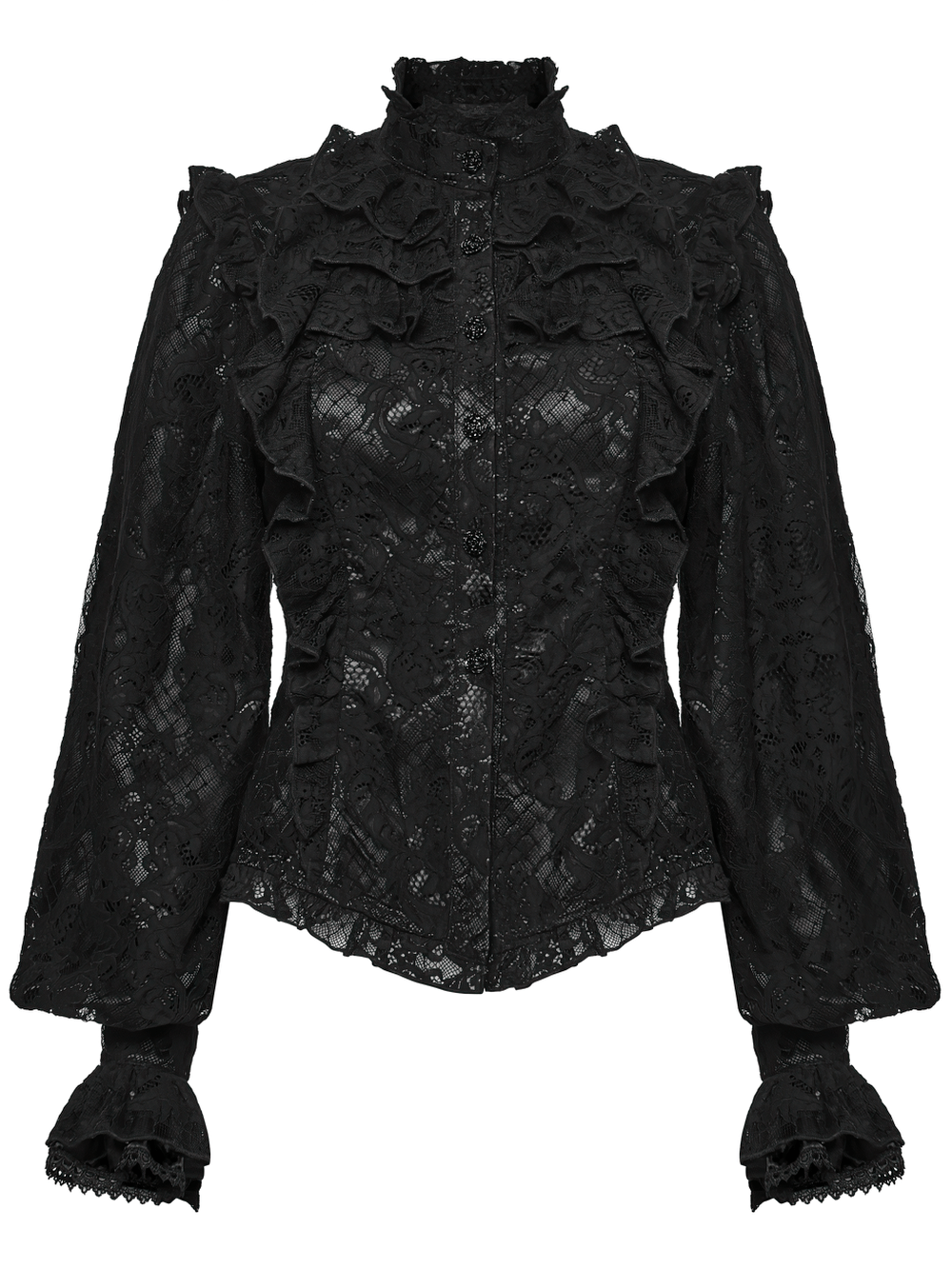 Elegant Black Lace Ruffled Gothic Long Sleeve Blouse