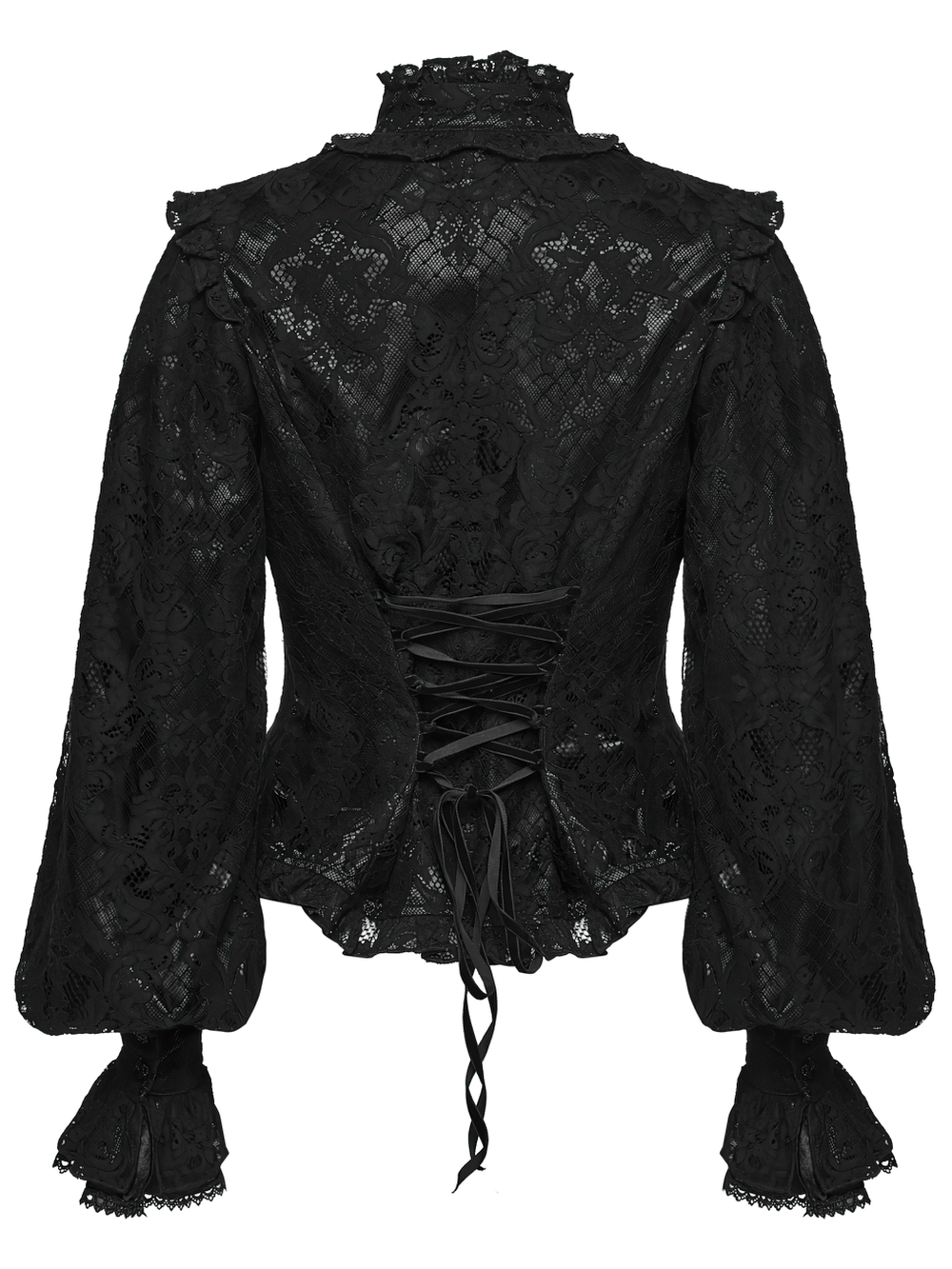 Elegant Black Lace Ruffled Gothic Long Sleeve Blouse