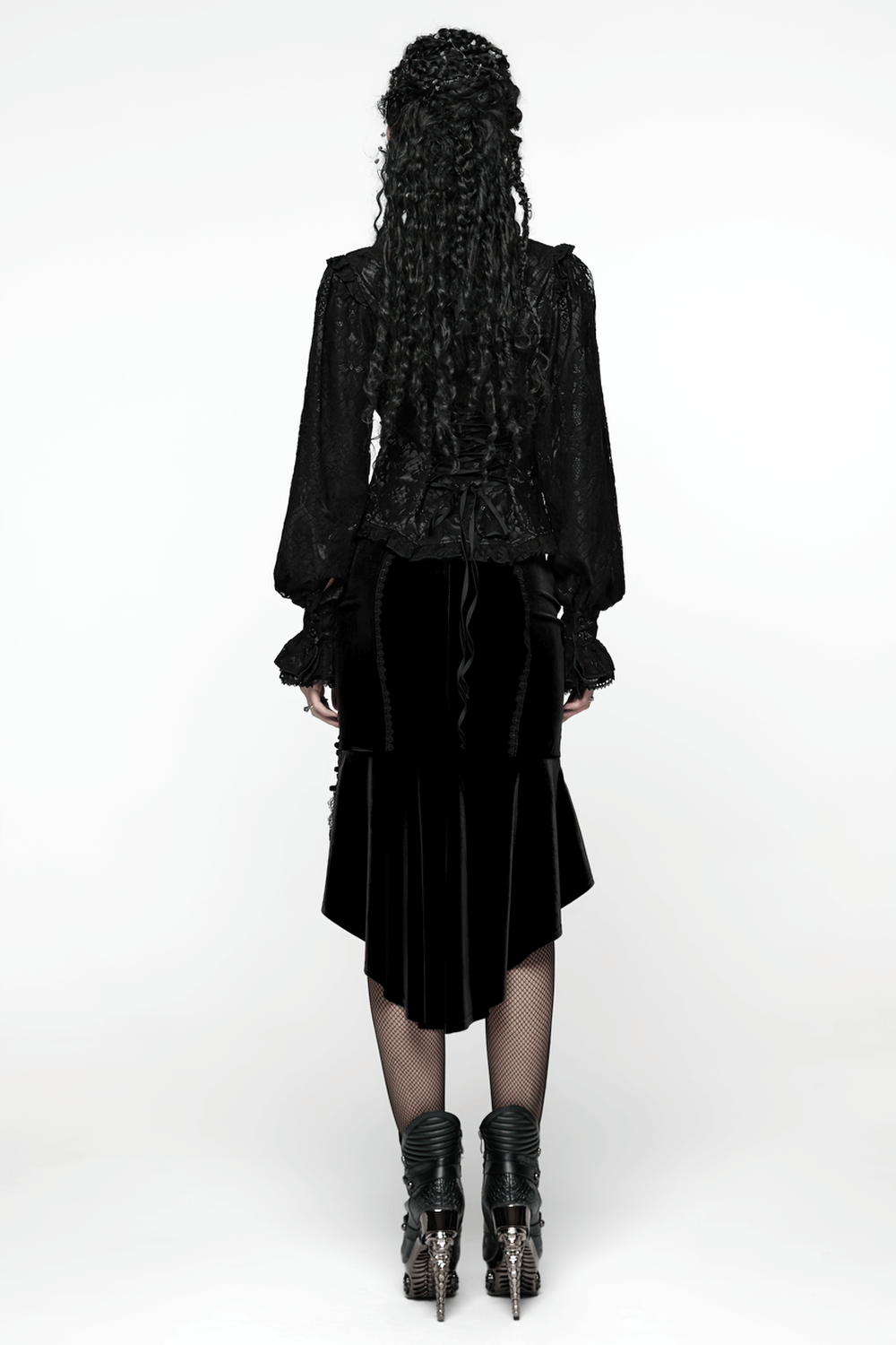 Elegant Black Lace Ruffled Gothic Long Sleeve Blouse