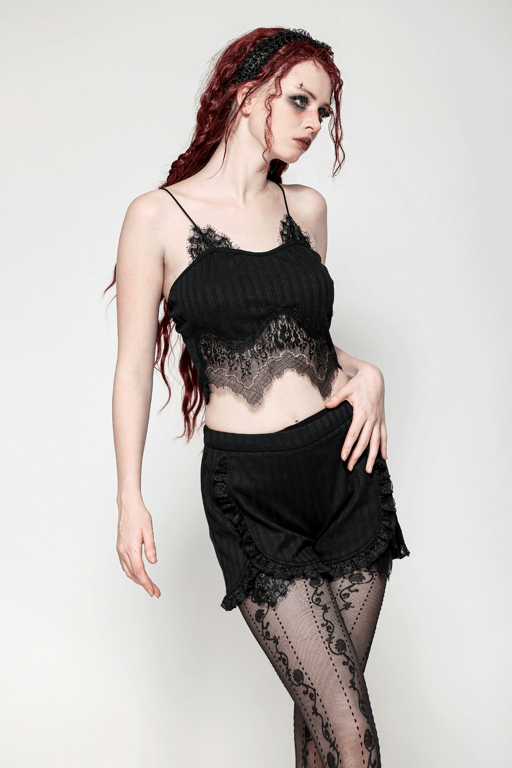 Elegant Black Lace Trimmed Ribbed Camisole Top