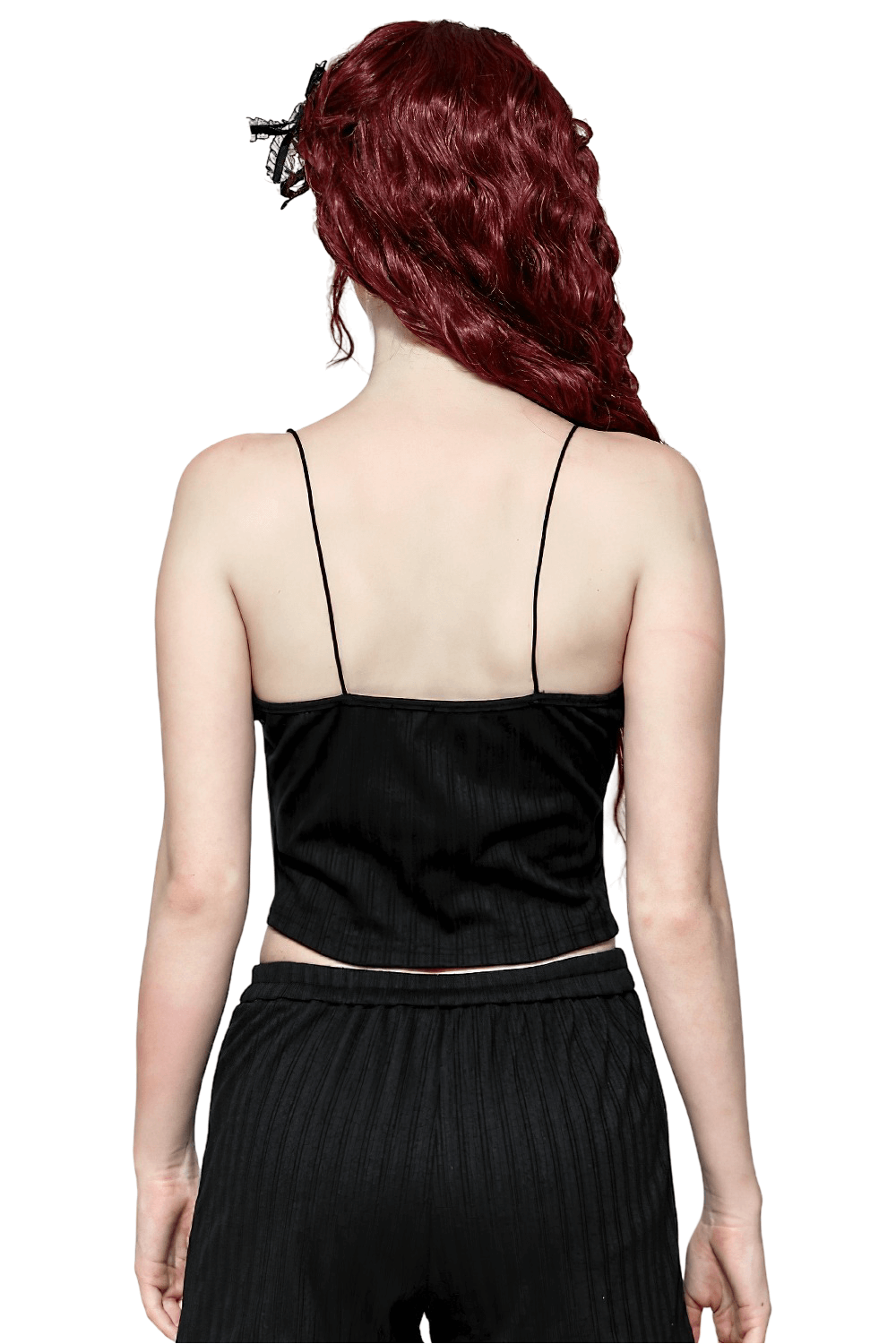 Elegant Black Lace Trimmed Ribbed Camisole Top