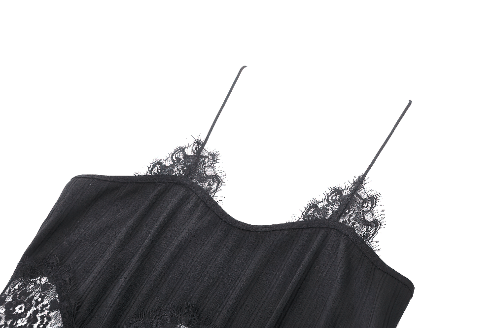 Elegant Black Lace Trimmed Ribbed Camisole Top