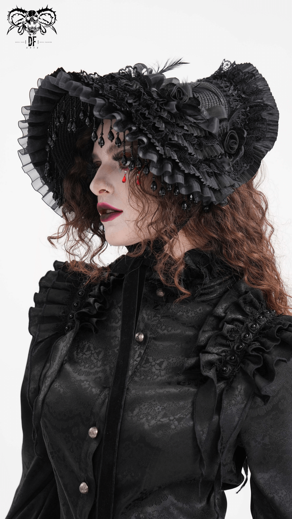 Elegant Black Lace Victorian Bonnet for Events