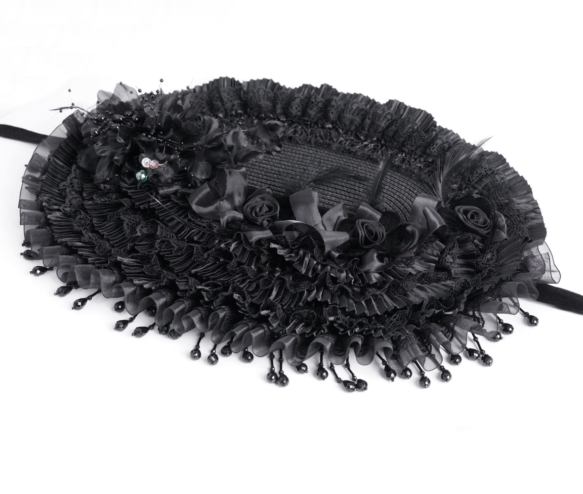 Elegant Black Lace Victorian Bonnet for Events