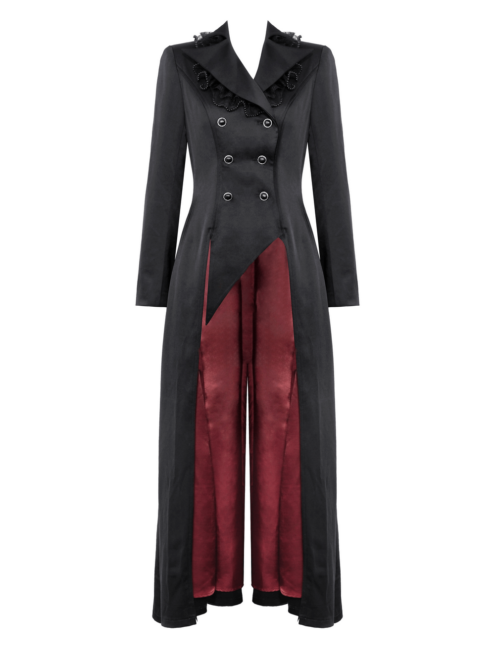 Elegant Black Victorian-Inspired Coat with Satin Details