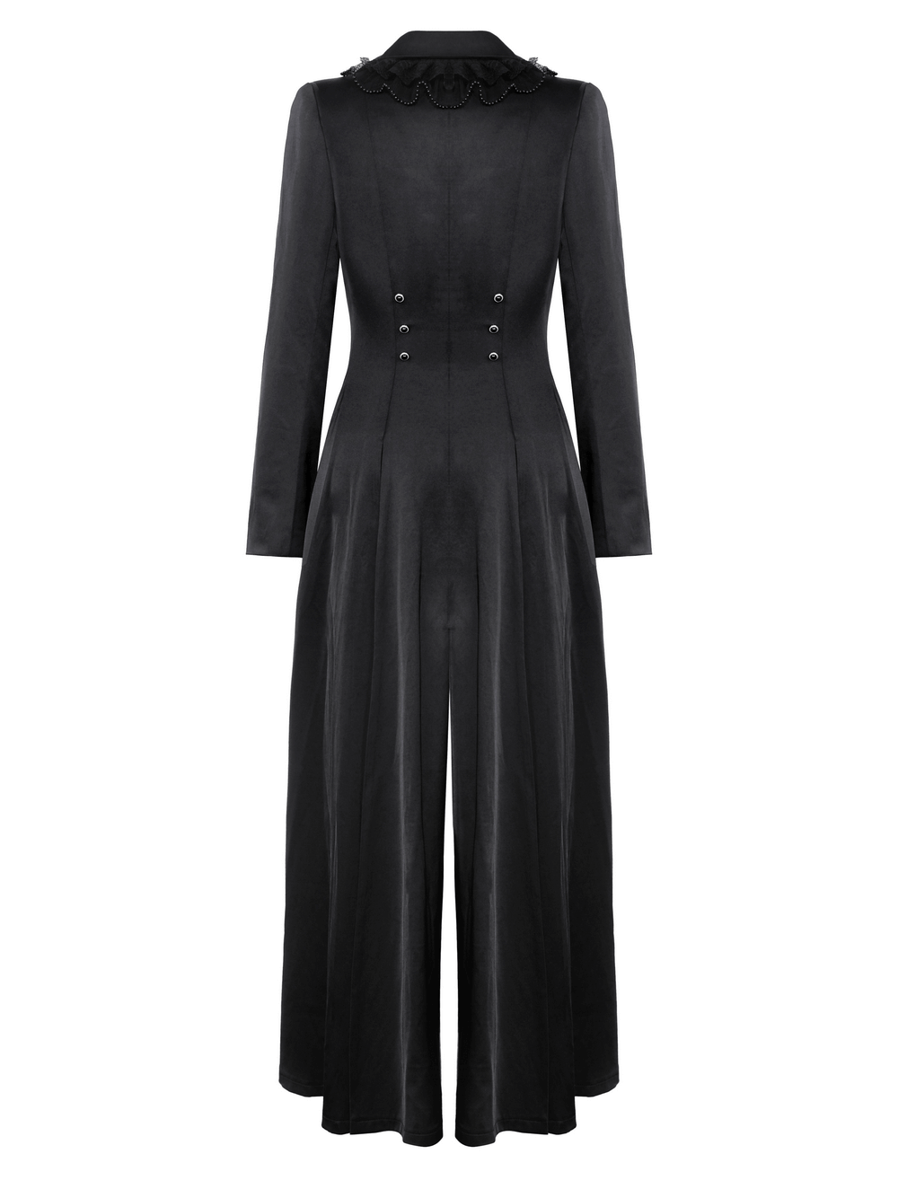 Elegant Black Victorian-Inspired Coat with Satin Details