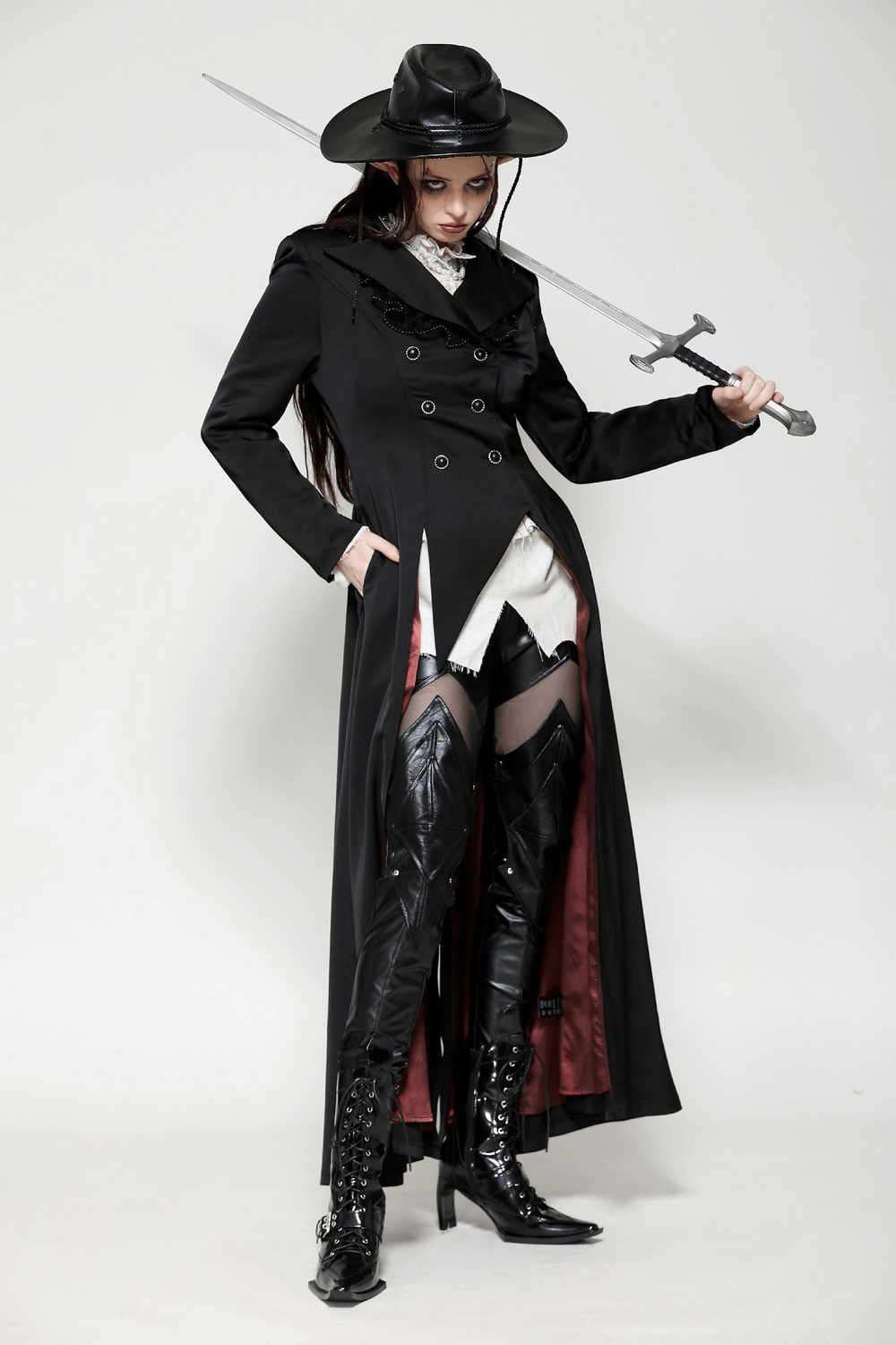 Elegant Black Victorian-Inspired Coat with Satin Details