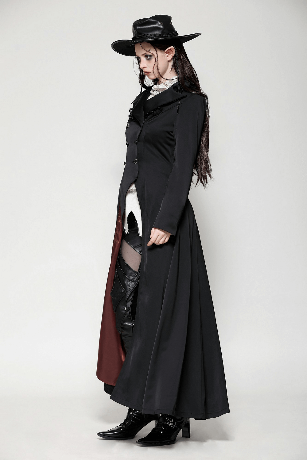 Elegant Black Victorian-Inspired Coat with Satin Details