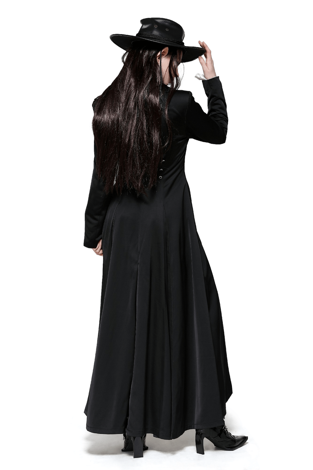 Elegant Black Victorian-Inspired Coat with Satin Details