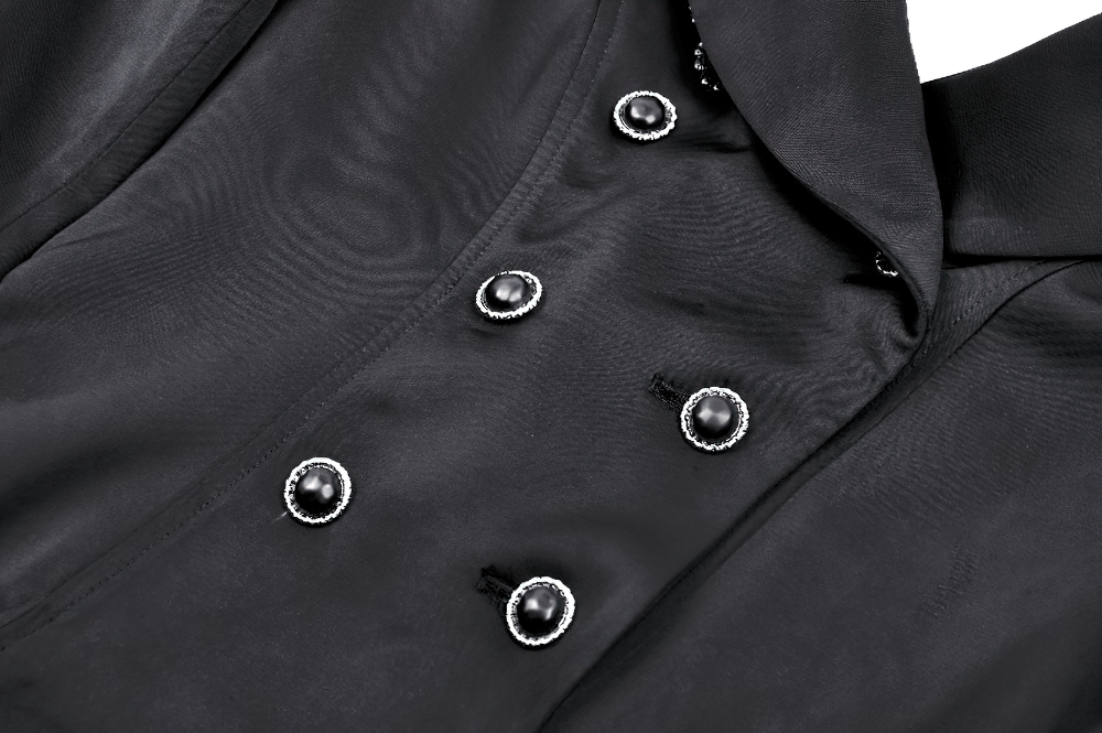 Elegant Black Victorian-Inspired Coat with Satin Details