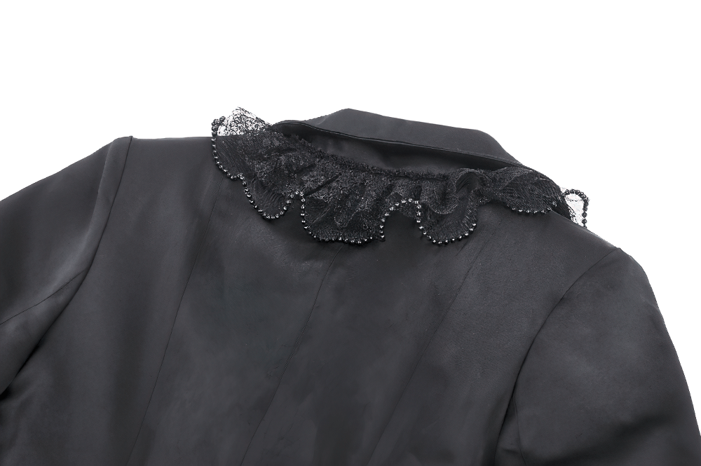 Elegant Black Victorian-Inspired Coat with Satin Details