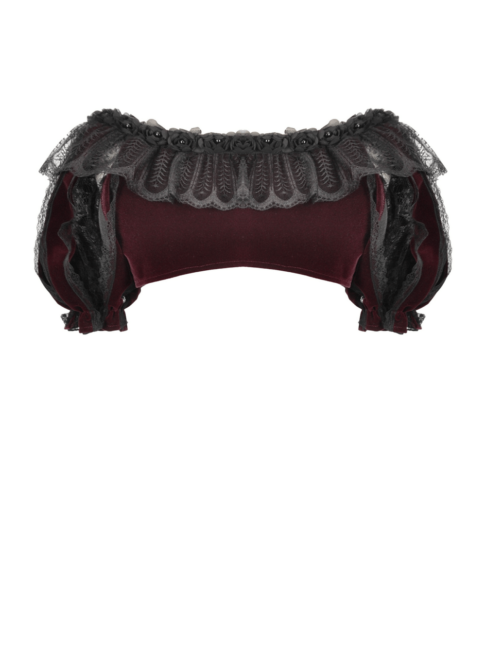 Elegant Bolero with Black Lace and Roses Applique Detail