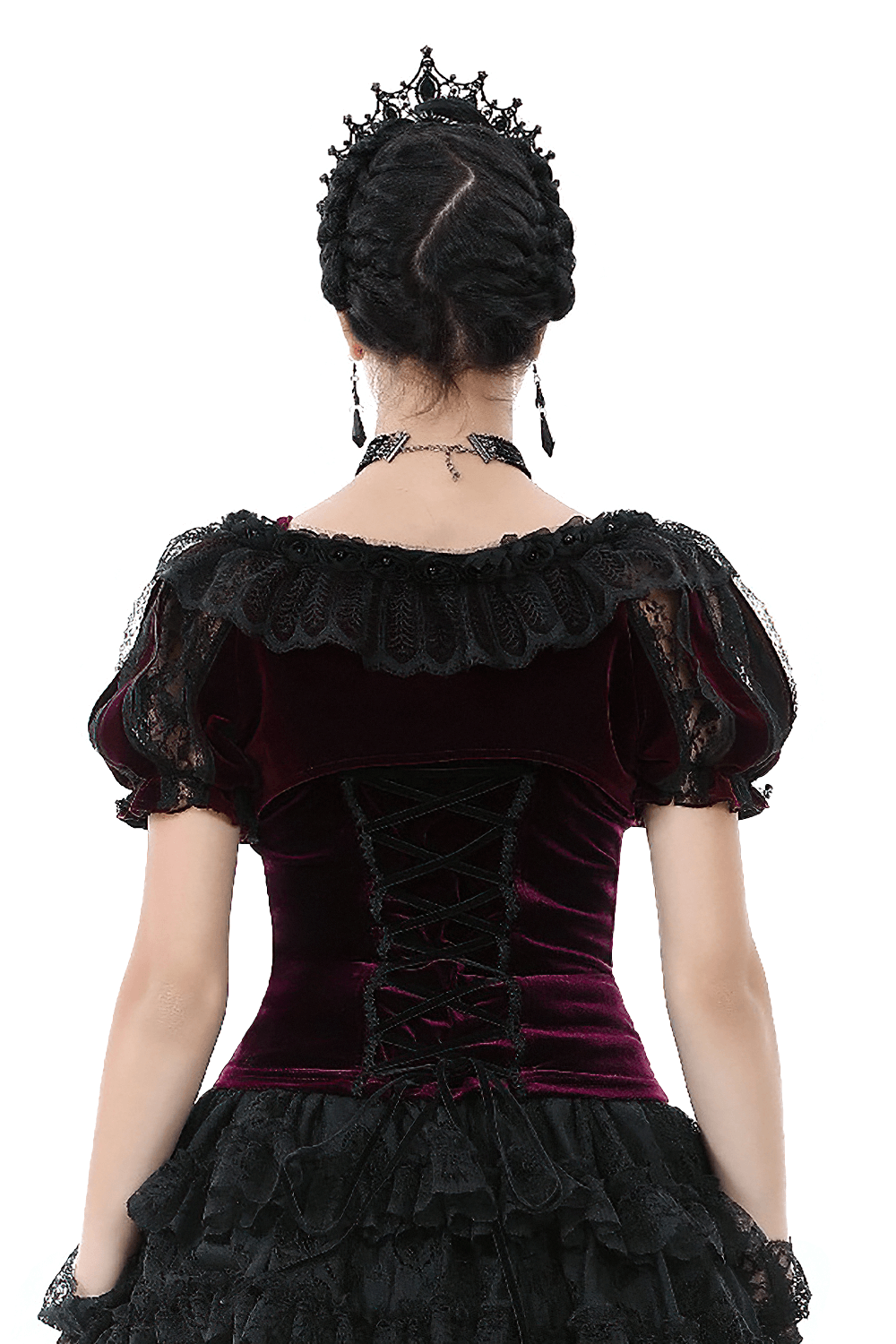 Elegant Bolero with Black Lace and Roses Applique Detail