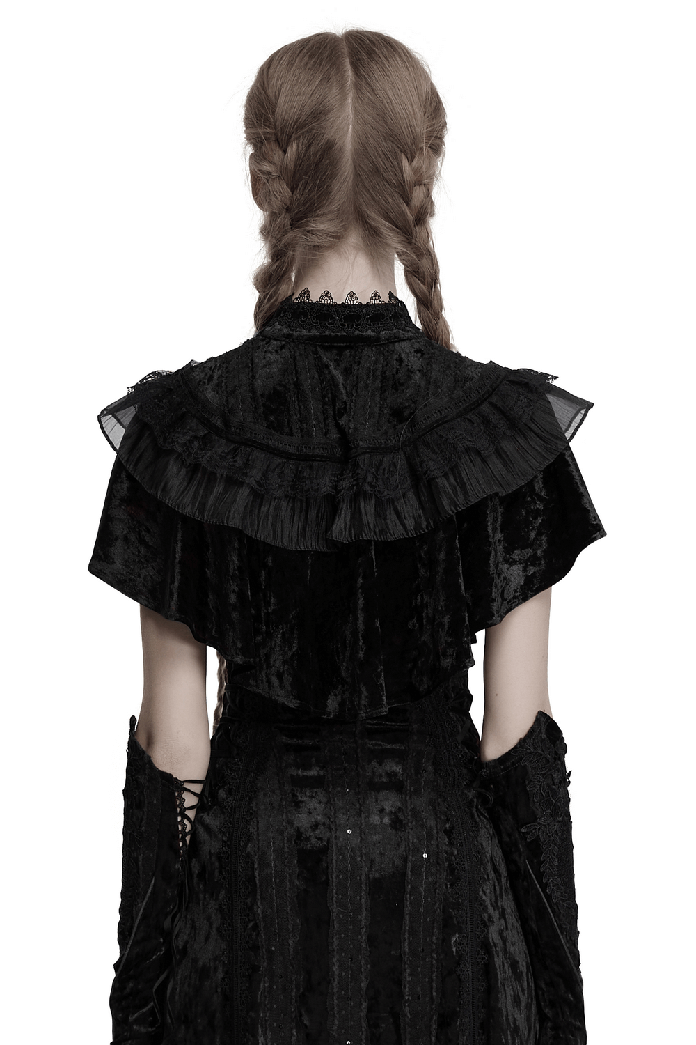 Elegant Embroidered Goth Cape with Retro Lace Design
