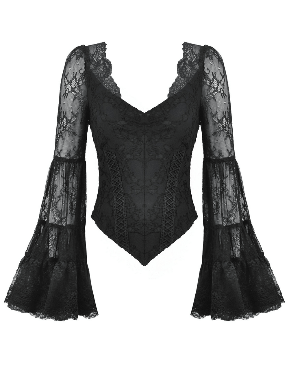 Elegant Female Gothic Black Lace Top with V-Neck