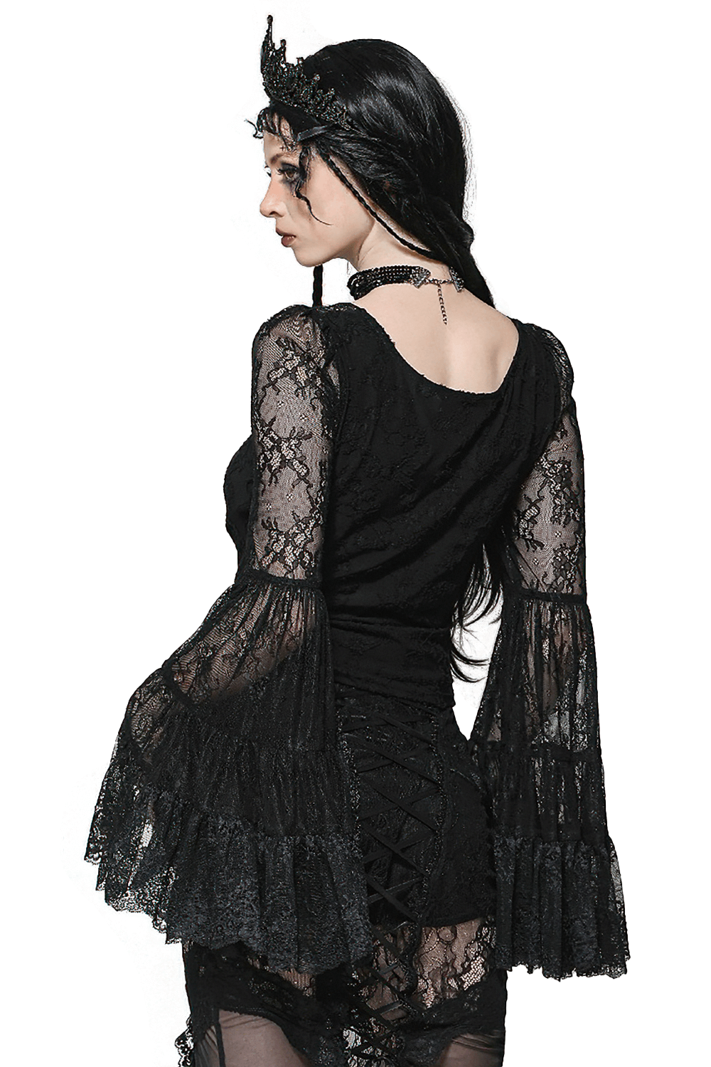 Elegant Female Gothic Black Lace Top with V-Neck