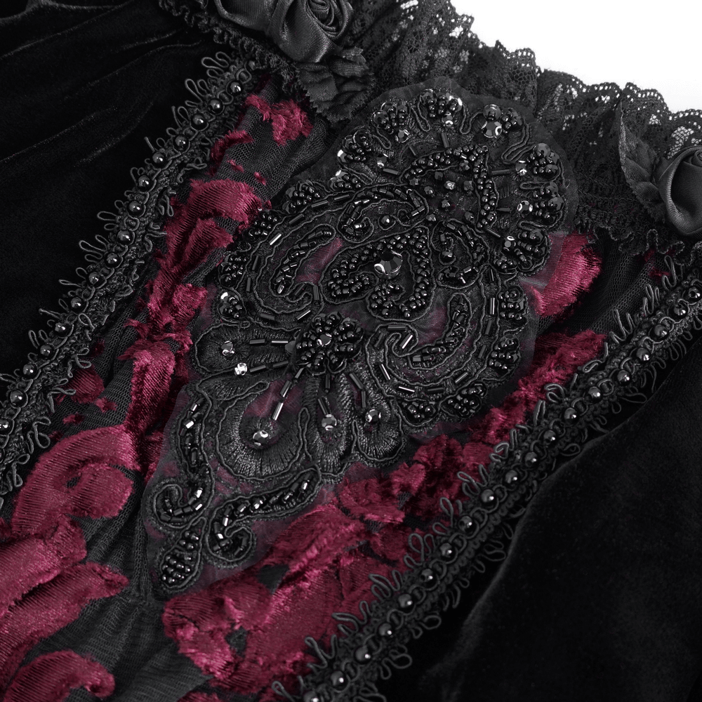 Elegant Goth Velvet Top with Lace Long Sleeves