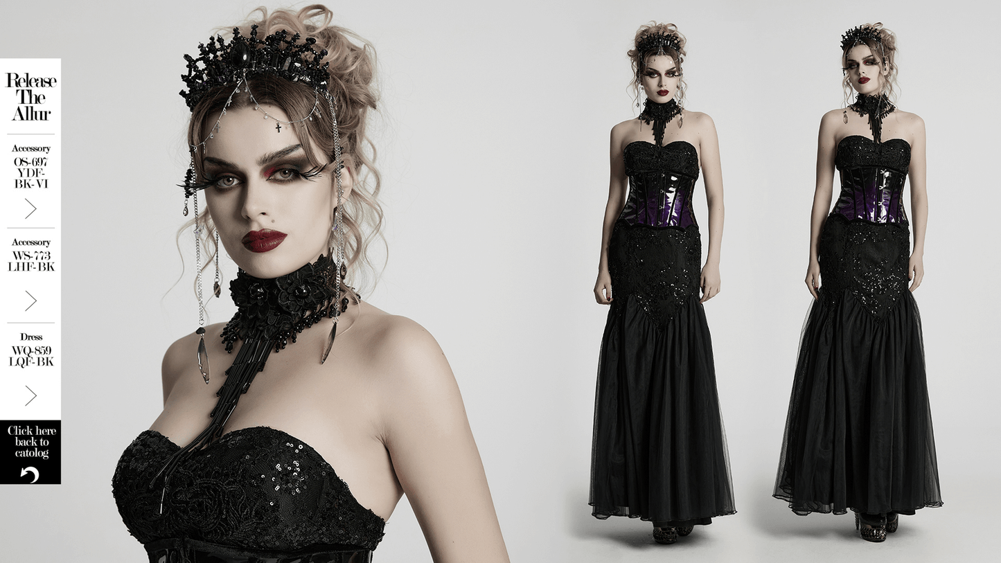 Elegant Gothic Black Crystal Headband with Tassels