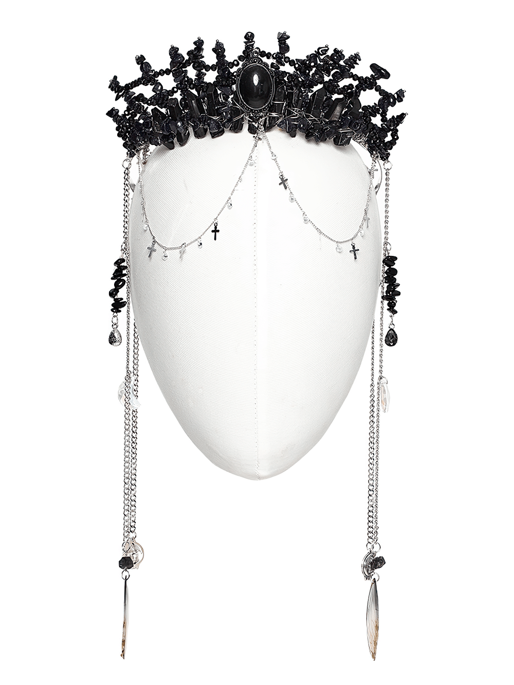 Elegant Gothic Black Crystal Headband with Tassels