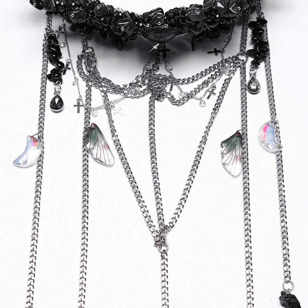 Elegant Gothic Black Crystal Headband with Tassels