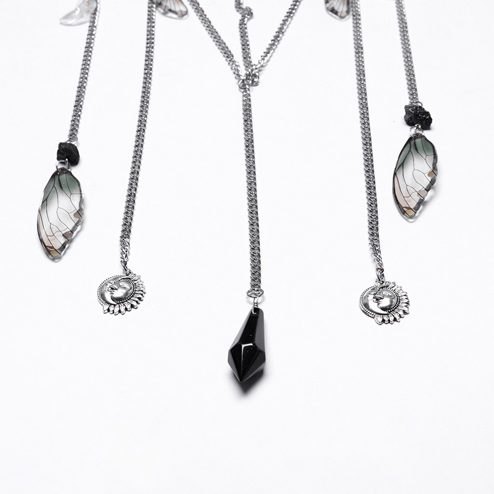 Elegant Gothic Black Crystal Headband with Tassels