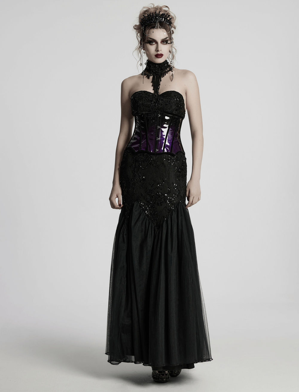 Elegant Gothic Black Crystal Headband with Tassels