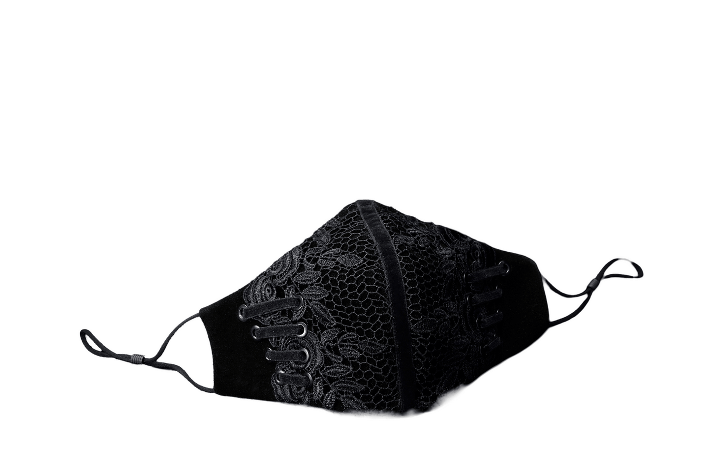 Elegant Gothic Black Lace and Velvet Mask for Men